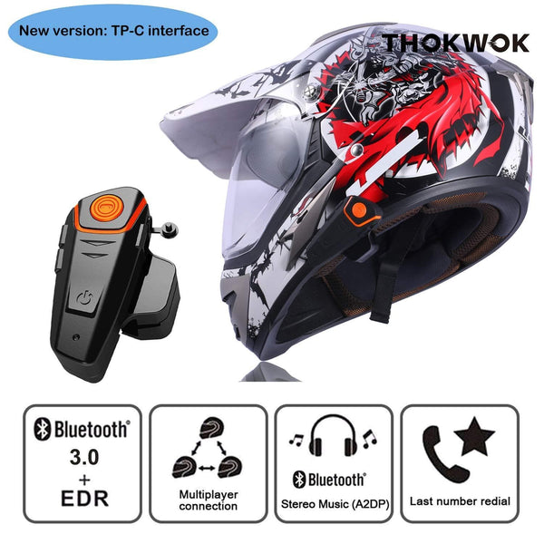 Thokwok Motorcycle Bluetooth Headset,BT-S2 1000m Helmet Bluetooth Communication Systems Ski Helmet Headphones Bluetooth Intercom Walkie-Talkie for Snowmobile,Up to 3 Riders(Pack 2)