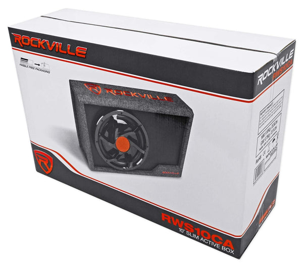 Rockville RWS10CA Slim 1000w 10" Powered Loaded Car Subwoofer Enclosure+Wire Kit