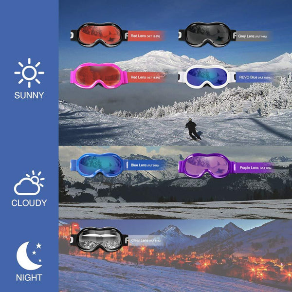 AKASO Kids Ski Goggles, Snowboard Goggles Snow Goggles for Youth, Kids & Teenagers, Anti-Fog, 100% UV Protection, Double-Layer Spherical Lenses, Helmet Compatible
