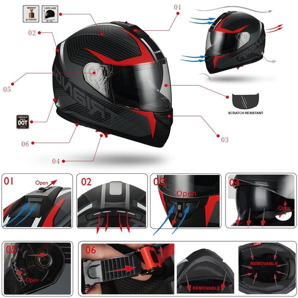 Triangle Full Face Dual Visor Matte Black Street Bike Motorcycle Helmet (Large, Matte Red)