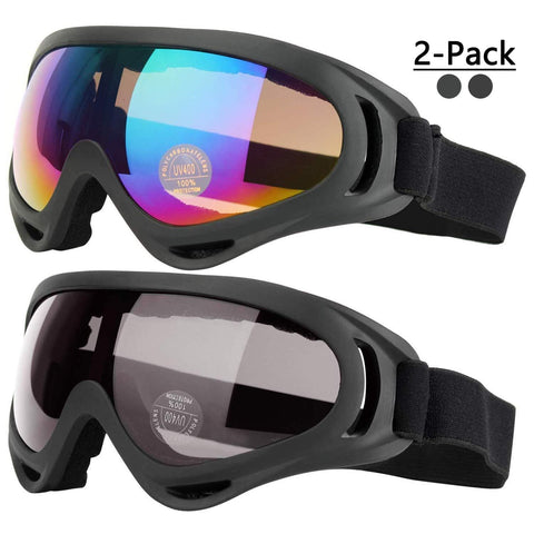 COOLOO Ski Goggles, Pack of 2, Snowboard Goggles for Kids, Boys & Girls, Youth, Men & Women, with Protection, Wind Resistance, Anti-Glare Lenses, Made, Multicolor/Gray