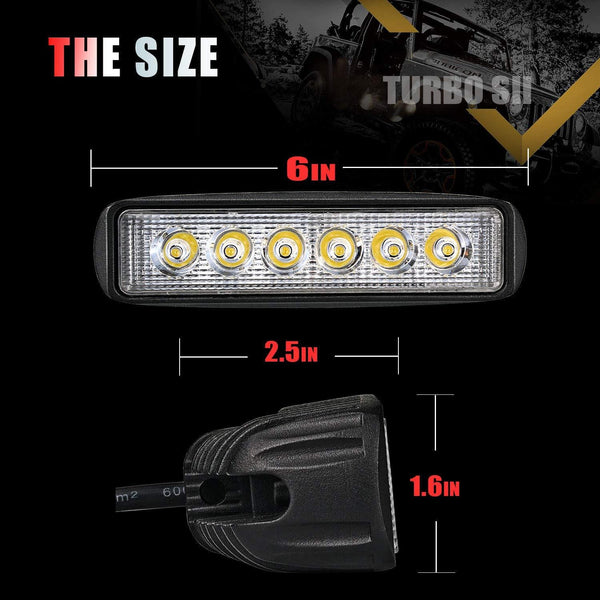 TURBOSII 6 Inch 18W Led Light Bar Flood Beam High Power Off Road Fog Lights Reverse Backup Bumper Drl Lamp For Snowblower Golf Cart 4 Wheeler Polaris Ranger Cargo Van ATV John Deer Honda Pioneer