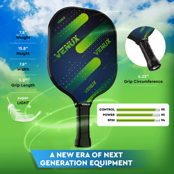 VENUX Portable Pickleball Set with Net - Professional Pickleball Set of 4 Paddles Fiver-Glass Carbon Graphite Surface 10 Balls, 4 Grips, 1 Net, 1 Carrying & 1 Paddle Bag, PVC Official Regulation Size