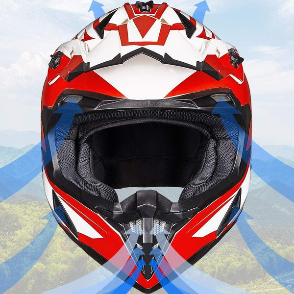 ILM Adult ATV Motocross Off-Road Street Dirt Bike Full Face Motorcycle Helmet DOT Approved MX MTV Suits Men Women (L, Red White)