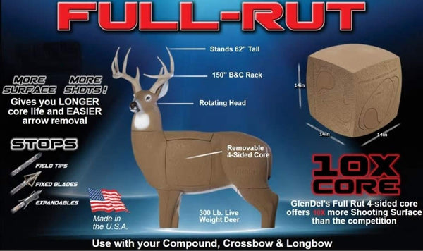 GlenDel Full-Rut Buck 3D Archery Target with Replaceable Insert Core, GlenDel Full-Rut Buck w/4-sided insert