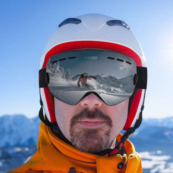 Soared Ski Snowboard Goggles Winter Snow Glasses Double-Layer Spherical Lenses UV400 Anti-Fog OTG Eyewear for Men Women Grey