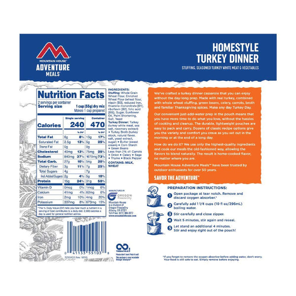 Mountain House Homestyle Turkey Dinner | Freeze Dried Backpacking & Camping Food | 2 Servings