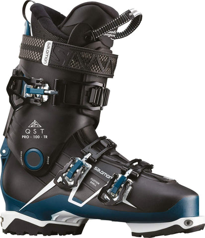 SALOMON QST Pro 100TR Ski Boots Mens Sz 9/9.5 (27/27.5) Black/Petrol Blue/White
