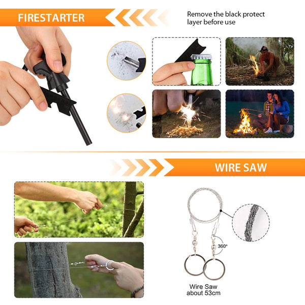 Puhibuox Emergency Survival Kit, 35 in 1 Survival Gear Kit Gift for Men Him, Tactical Defense Equitment Tool for Camping, Hiking, Hunting, Adventure Accessories