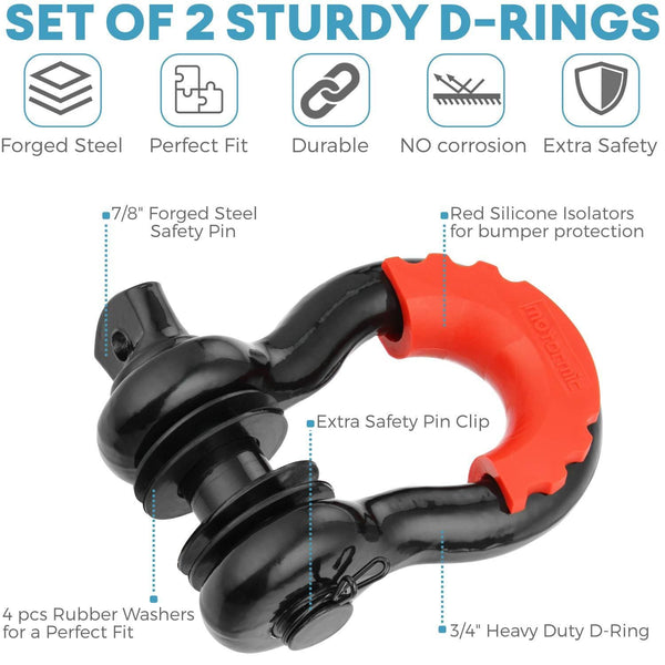 motormic Tow Strap Recovery Kit - 3" x 30ft (30,000 lbs.) Rope + 3/4" D Ring Shackles (2pcs.) + Storage Bag - Heavy Duty Straps for Winch - Truck, Car, ATV, Off Road Vehicle Towing