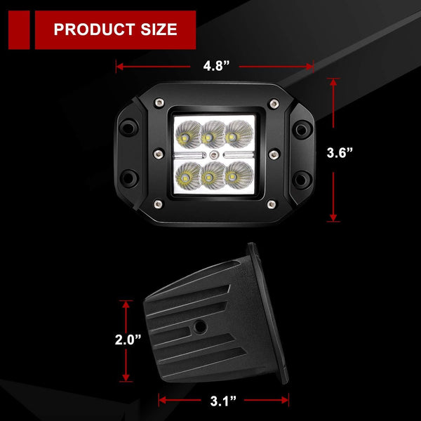 TURBO SII 4PCS 3X3 4.5In Flood Beam Flush Pods Led Work Light Driving Lights Led Light Bar Off Road Led Lights Flush Mount for Jeep Truck Tacoma Bumper Lights ATV UTV 12V 24V