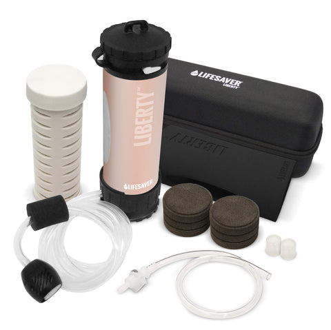 LIFESAVER Water Filtration Filter Bottle Purifier kit for Camping Emergency prep Backpacking Hiking Outdoor System Travel Virus Bacteria & Cyst Removal ICON Systems Advanced Pack Black (Rose Gold)