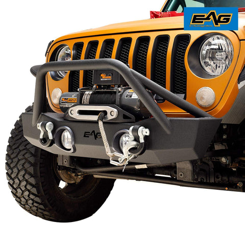 EAG Stubby Front Bumper with Fog Light Hole and Light Frame Fit for 18-19 Jeep Wrangler JL