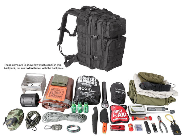 Exos Bravo Tactical Assault Backpack Rucksack. Great as a Bug Out Bag, Daypack, or Go Bag; for Hiking, or Camping. Molle Equipped & Hydration Pack Ready (Black)