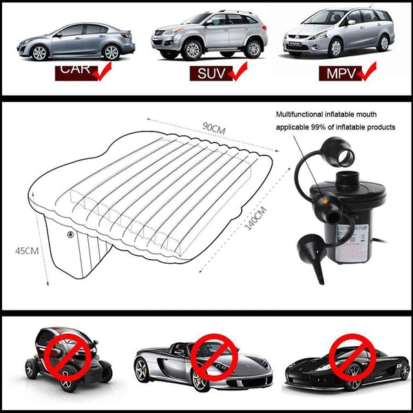 FBSPORT Car Travel Inflatable Mattress Air Bed Cushion Camping Universal SUV Extended Air Couch with Two Air Pillows (Gray)