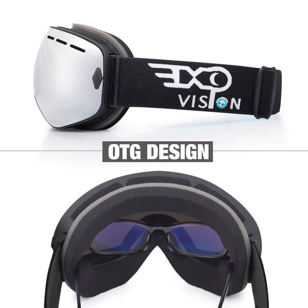 EXP VISION Snowboard Ski Goggles for Men Women and Youth, Over Glasses Skiing Snowboard Goggles with Anti Fog and UV400 Protection Dual Lenses Snow Goggles