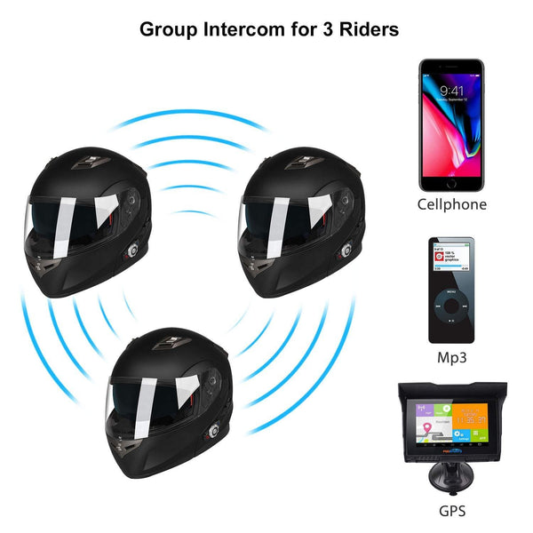 Motorcycle Bluetooth Helmets,FreedConn Flip up Dual Visors Full Face Helmet,Built-in Integrated Intercom Communication System(Range 500M,2-3Riders Pairing,FM radio,Waterproof,M,Gloss Black)