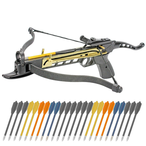 Crossbow Self-Cocking 80 LBS by KingsArchery® with Adjustable Sights, 3 Aluminium Arrow Bolts, and Bonus 24-pack of Colored PVC Arrow Bolts + KingsArchery® Warranty