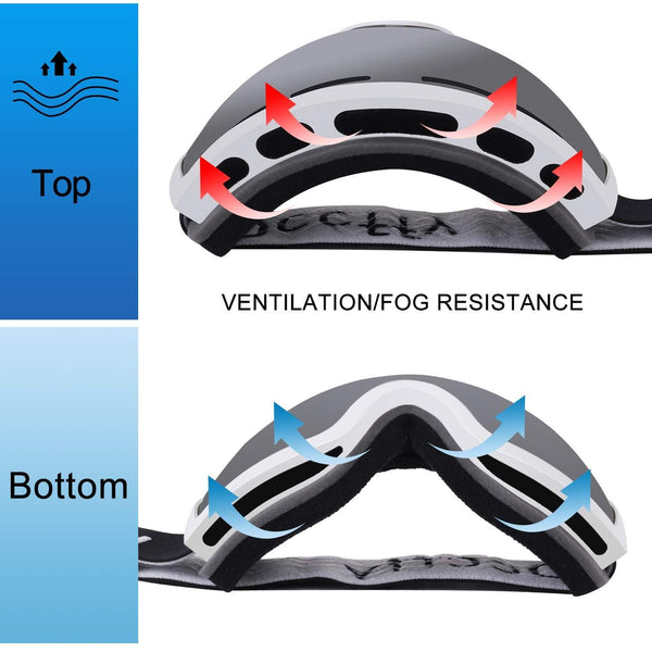 Occffy Ski Goggles Snowboard Sports OTG Goggles, UV Protection Skiing Goggles with Anti Fog for Mens Womens Youth Helmet Compatible HX001 (HX001 White Frame with Silver Lens(VLT11%))