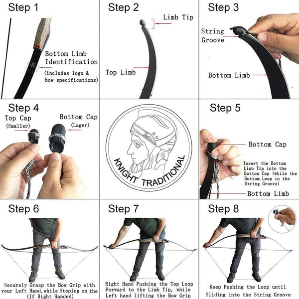 Knight Traditional KTA Sports Wooden Takedown Recurve Bow 62" Hunting Bow-Draw Weights in 20-60 lbs- for Beginner to Intermediate User (45lb, Left Hand)