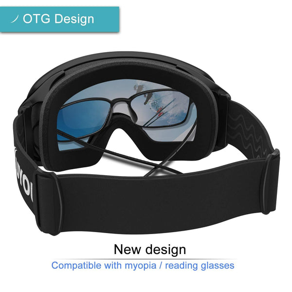 KUYOU Ski Goggles Men Women, Large Spherical Frameless Snow Goggles Interchangeable Lens OTG Double Lens Snowboard Goggles Anti-Fog Shatterproof 90°Bendable UV400 Protection