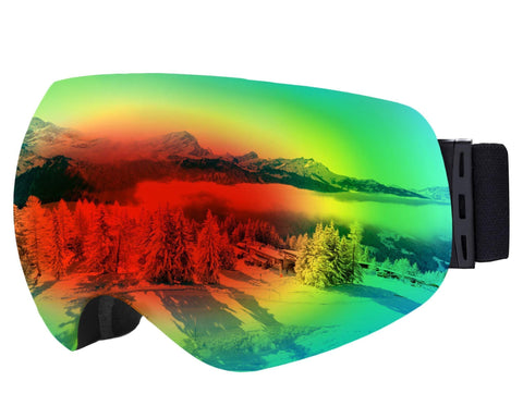 Ski & Snowboard Goggles - OTG Snow Glasses for Skiing, Snowboarding & Outdoor Winter Sports - Snowmobile Gear with Anti-Fog Frameless Dual-Layer Lens & UV400 Protection - Fits Men, Women & Youth