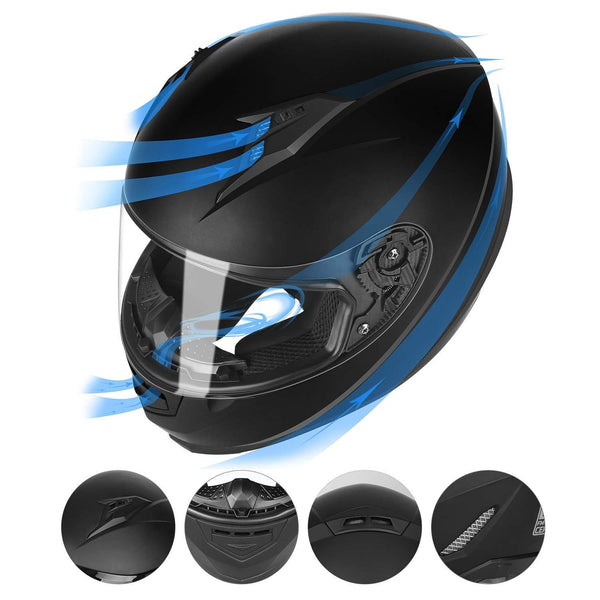 GLX Unisex-Adult GX11 Compact Lightweight Full Face Motorcycle Street Bike Helmet with Extra Tinted Visor DOT Approved (Matte Black, Medium)