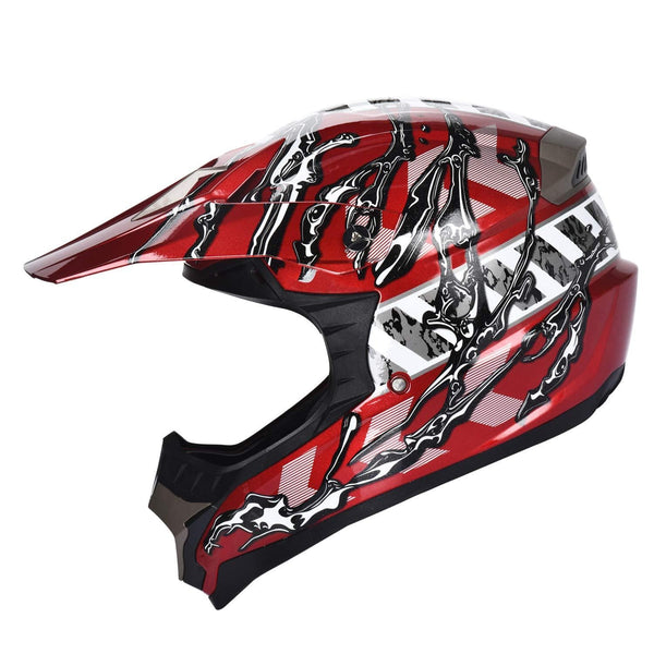 X4 Helmet Adult ATV Off Road Quad MX Motocross Dirt Bike Mountain Bike Helmet Combo With Goggles and Gloves (151 Red, M)