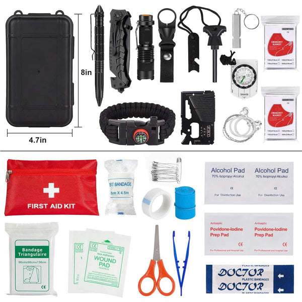 Napasa Emergency Survival Kit 45 in 1 Outdoor Survival Gear Tool and First Aid Kit, Survival Bracelet, Emergency Blanket, Compass, Multi-Purpose EDC Outdoor Gear for Camping Hiking Climbing