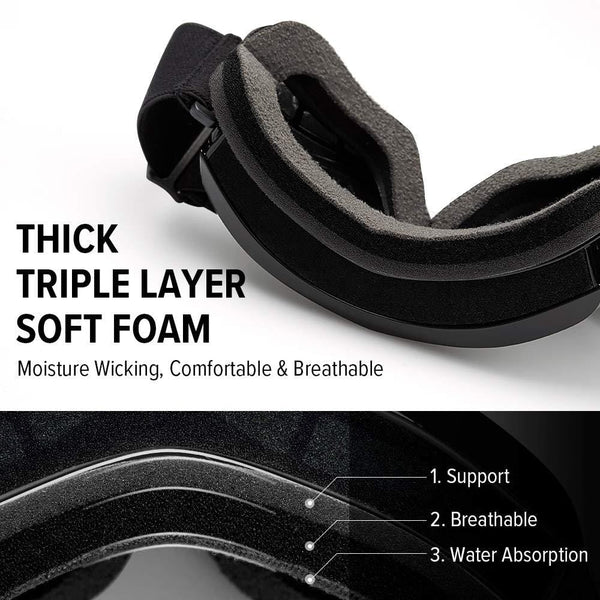 OutdoorMaster Kids Ski Goggles - Helmet Compatible Snow Goggles for Boys & Girls with 100% UV Protection (Black Frame + VLT 60% Light Blue Lens)