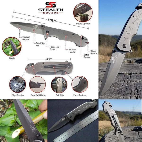 STEALTH SQUADS 42 in 1 Survival Military Pouch KIT, Premium Tactical Pocket Knife, First AID KIT, EDC Multi-Tool USE for Camping, Hiking, Biking, Outdoor Safety Gears w/Bonus E-Book (Black)