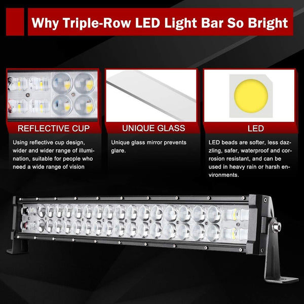 LED Light Bar Curved 22'' (24" with Mounting Bracket) DWVO 300W 8D 48000LM with 8ft Wiring Harness Kit, Off Road Driving Light for Jeep Bumper Trucks Boats ATV Light Bar -2Yr Warranty