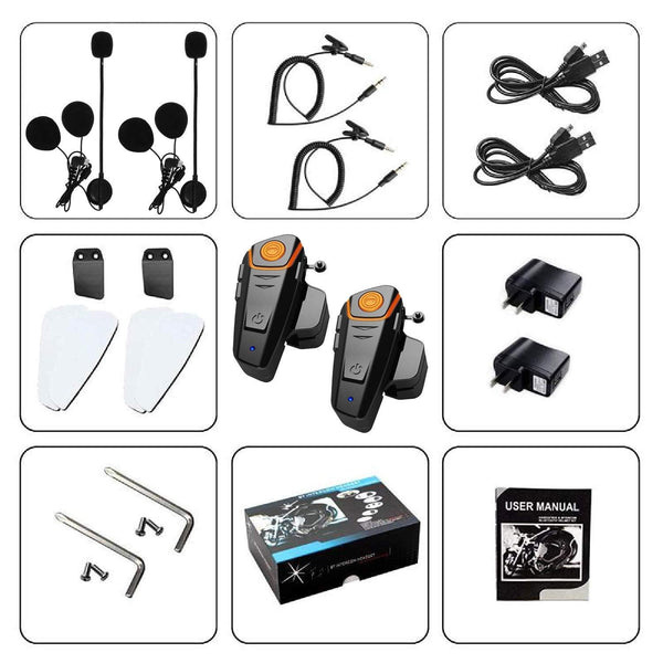 HuanGou Helmet Bluetooth Headset, BT-S2 Motorcycle Bluetooth Intercom Headset up to 3 Riders 1000M Bluetooth Helmet Headphones Speakers Communication Systems Ski Walkie-Talkie for Snowmobile (2 Pack)