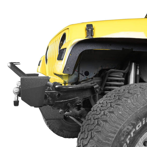Hooke Road Jeep Wrangler Front Bumper w/Winch Plate & 2 x 18W LED Lights for 1997-2006 Wrangler TJ