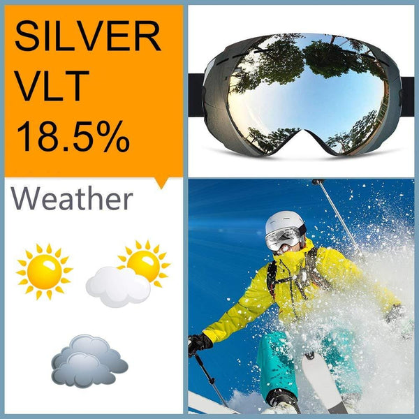 Zerhunt Ski Goggles, Snowboard Goggles Over Glasses, Anti Fog UV Protection Snow Goggles OTG Interchangeable Lens for Men Women Snowmobile, Skiing, Skating, Silver