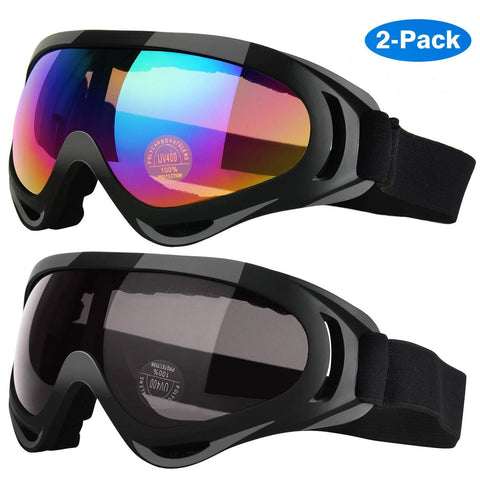 Elimoons Ski Goggles, Pack of 2, Snowboard Goggles for Kids, Boys & Girls, Youth, Men & Women, with UV 400 Protection, Wind Resistance, Anti-Glare Lenses