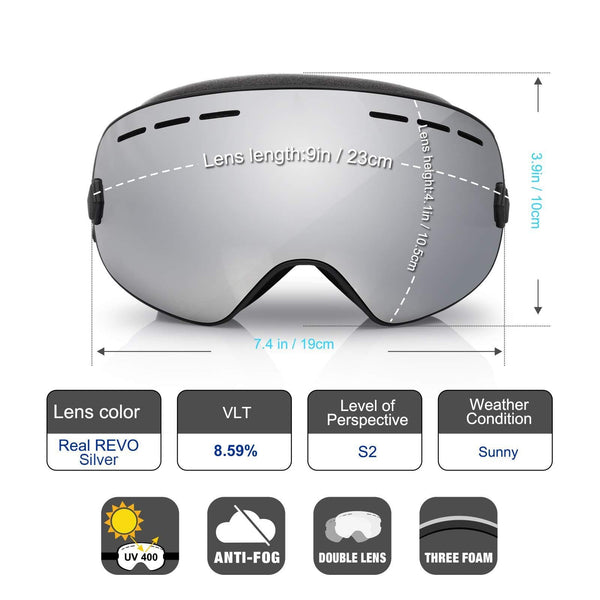 EXP VISION Snowboard Ski Goggles for Men Women and Youth, Over Glasses Skiing Snowboard Goggles with Anti Fog and UV400 Protection Dual Lenses Snow Goggles