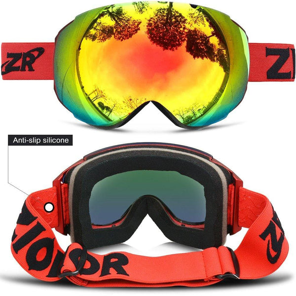ZIONOR X6 Ski Snowboard Snow Goggles OTG for Men Women Youth Anti-Fog UV Protection Helmet Compatible (VLT 25.4% Red Frame Revo Red Lens)