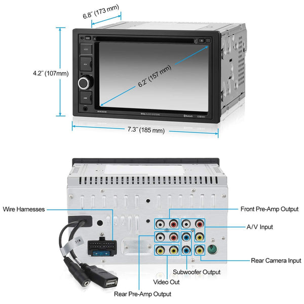 BOSS Audio BV9364B Car Stereo DVD Player - Double Din, Bluetooth Audio Hands-Free Calling, 6.2 Inch Touchscreen LCD Monitor, MP3 Player, CD, DVD, USB Port, SD, AUX Input, Am FM Radio Receiver