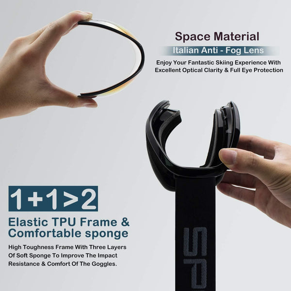 SPOSUNE OTG Ski Goggles - Over Glasses Snow Snowboard Goggle with Anti Fog Dual Lens for Men Women Youth Kids Skiing Skating Snowmobile, Windproof UV400 Protection Winter Sports Protective Glasses