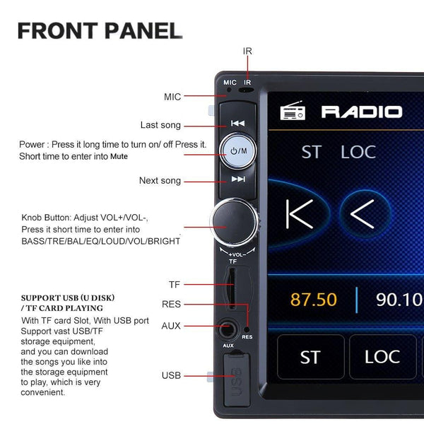 Regetek Car Stereo Double Din 7" Touchscreen in Dash Stereo Car Audio Video Player Bluetooth FM AM Radio Mp3 /TF/USB/AUX-in/Subwoofer/Steering Wheel Controls + Remote Control+Rear View Camera
