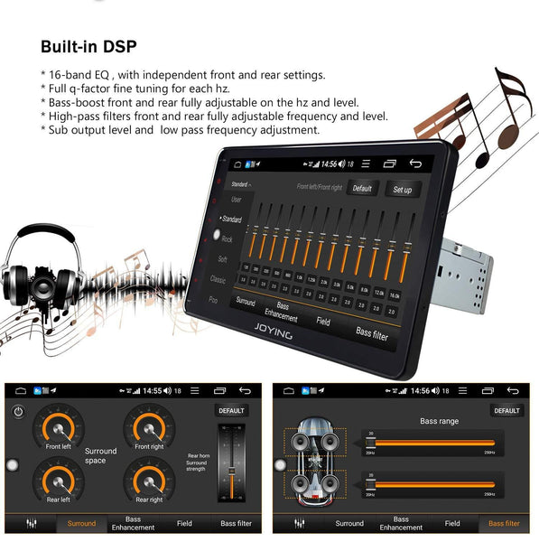 Android Car Stereo - JOYING Andorid 8.1 4GB RAM 64GB ROM 10.1 inch Single Din Car Radio LCD Touchscreen with 4G SIM Card Slot, Support Android Auto, SPDIF, DSP