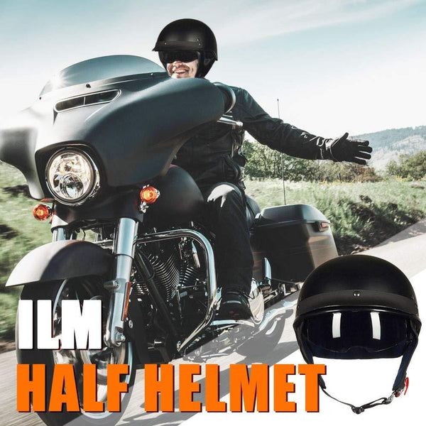 ILM Half Helmet Motorcycle Open Face Sun Visor Quick Release Buckle DOT Approved Cycling Motocross Suits Men Women (M, MATT BLACK)