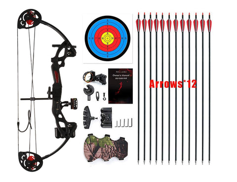 PANDARUS Compound Bow Topoint Archery for Youth and Beginner, Right Handed,19"-28" Draw Length,15-29 Lbs Draw Weight, 260 fps, Package with Archery Hunting Equipment (Black)