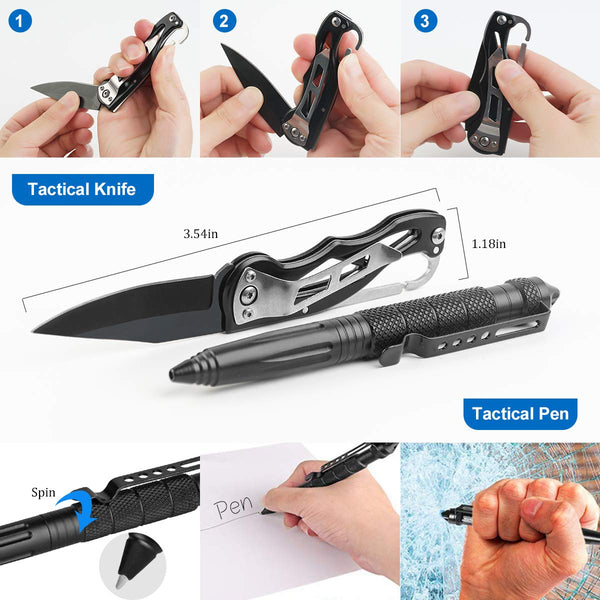 KITPIPI Survival Gear Kit 27 Pieces Outdoor Survival Tool Emergency Camping Gear with Compass Flintstones Saber Card Styptic for Adventure Outdoors Sport Best Gift for Men Boys