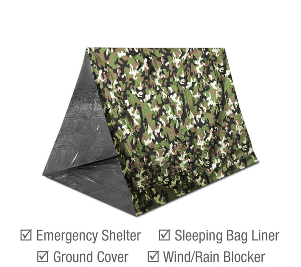 Swiss Safe Emergency Mylar Thermal Blankets (4-Pack) + Bonus Signature Gold Foil Space Blanket: Designed for NASA, Outdoors, Hiking, Survival, Marathons or First Aid (Woodland Camouflage)