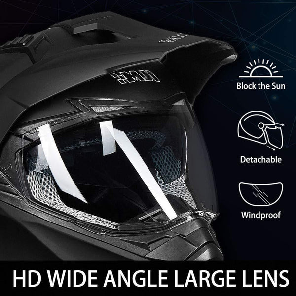 ILM Off Road Motorcycle Dual Sport Helmet Full Face Sun Visor Dirt Bike ATV Motocross DOT Approved (XXL, Matte Black)