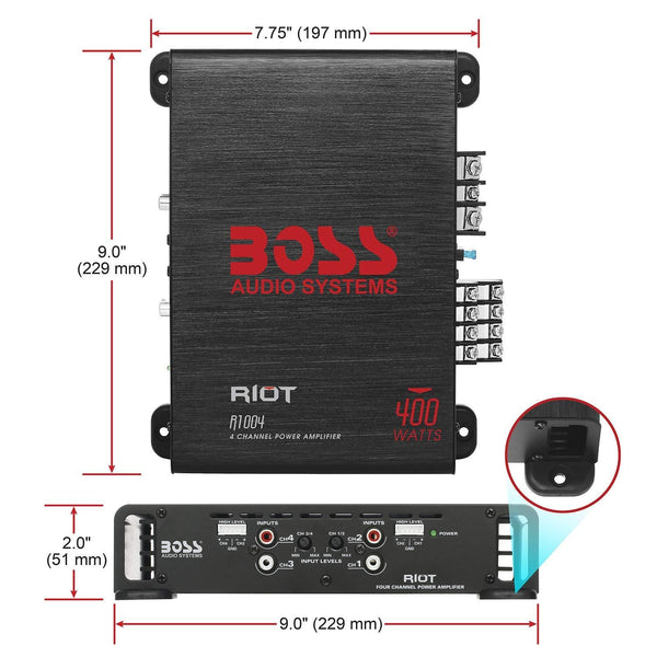 BOSS Audio Systems Elite R1004 4 Channel Car Amplifier - 400 Watts, Full Range, Class AB, 2-4 Ohm Stable, Great for Car Speakers and Car Stereo