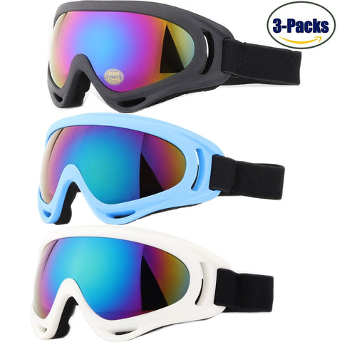 Ski Goggles, Yidomto Pack of 3 Snowboard Goggles for Kids,Boys,Girls,Youth, Mens,Womens,with UV Protection,Windproof,Anti Glare(Black/White/Blue)