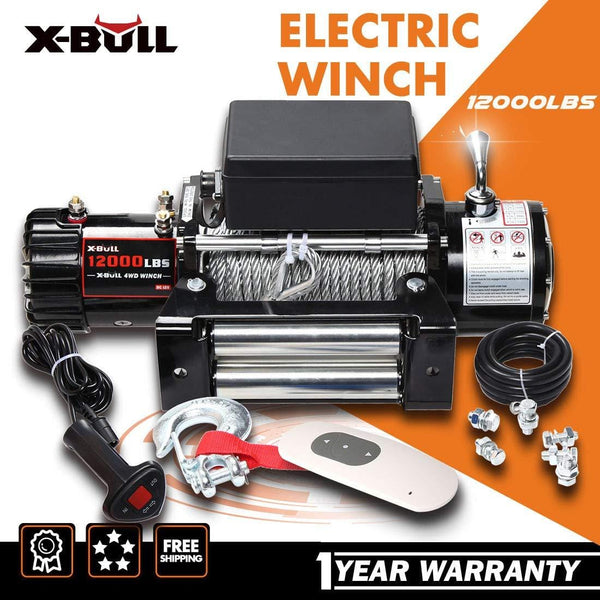 X-BULL 12V Steel Cable Electric Winch 12000 lb Load Capacity